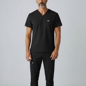 FIGS Leon Three-Pocket Scrub Top Men's Sz L Black Healthcare Stretch Minimalist